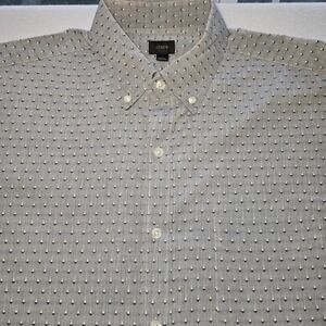 J.CREW Men's Gray White Polka Dot Button Down Shirt L/S Slim Fit Casual/Dress, L
